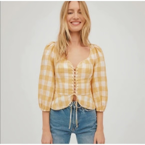 New! Reformation Barrett Top in
Dandelion Check Sz 2 $148 - Picture 5 of 10